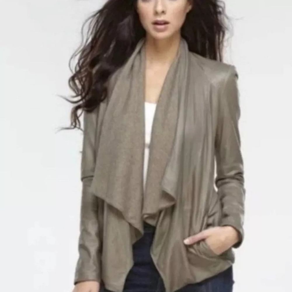 Vince Leather Drape Jacket Gray Soft Lined Open